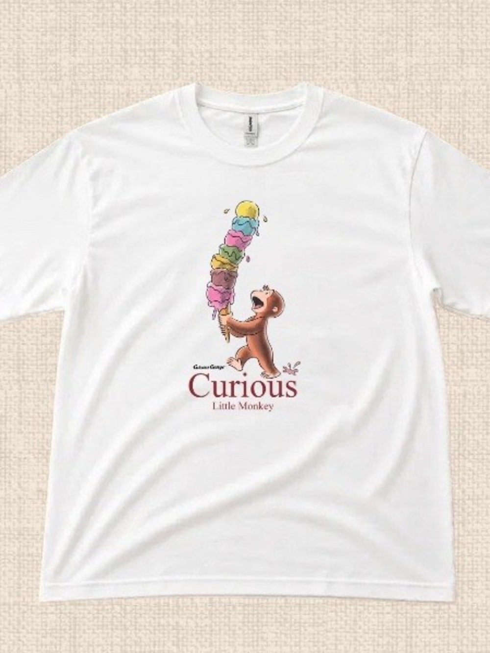 Gildan White Graphic Tee with Curious George Little Monkey Ice Cream Graphic